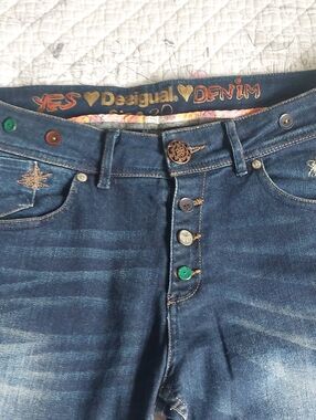 Desigual Women Dark Blue Embroidered Slim Jeans